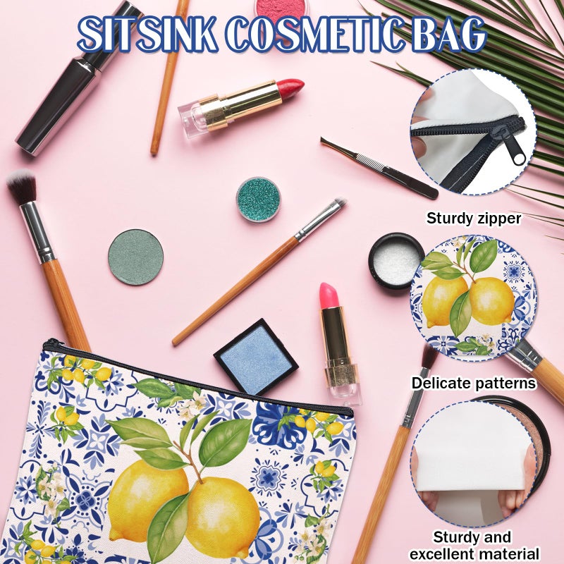 Sitsink Amalfi Coast Souvenir Makeup Bags - Italy Travel Gifts Lemon Themed Party Gifts Accessories Amalfi Coast Boho Cosmetic Bags for Women Bachelorette Besties Bridesmaid - Image 3